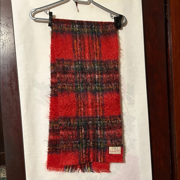 Sandison vintage Mohair and Wool shawl, scarf, hand made Scotland, red plaid - Picture 1 of 5